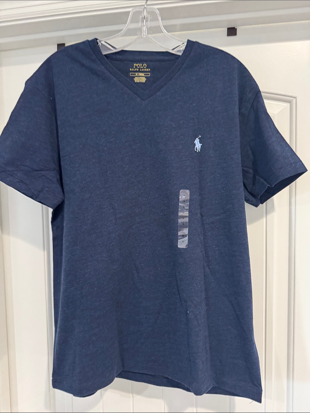 Polo by Ralph Lauren Navy V-Neck Short Sleeve Tee with Light Blue Logo